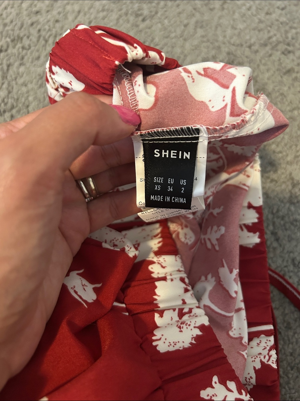SHEIN Red & White Floral Tie-Front Crop Top Set - Picture 2 of 4